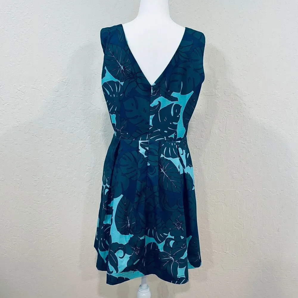 ~ Pink Martini Med Blue Green Tropical A-Line Sleeveless Lined Dress* - Pockets! - Picture 4 of 16